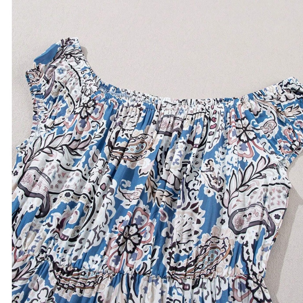 013 Boho Paisley Floral Print Off Shoulder Maxi Dress - Picture 7 of 7